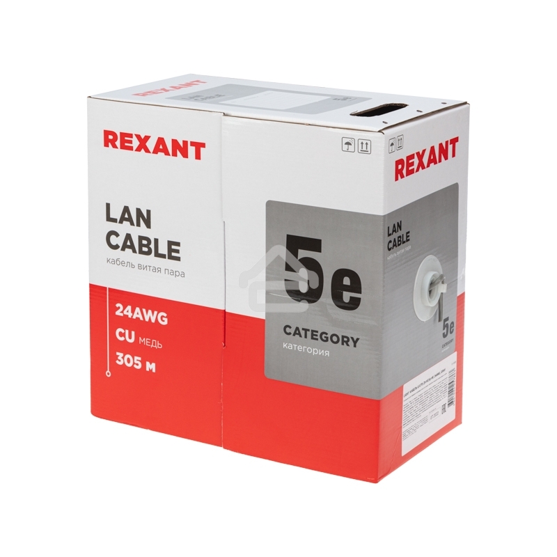 Кабель витая пара Rexant LIGHT U/UTP, cat.5e, ZH нг(А)-HF, 4PR, 24AWG, внутренний, серый, 305 м