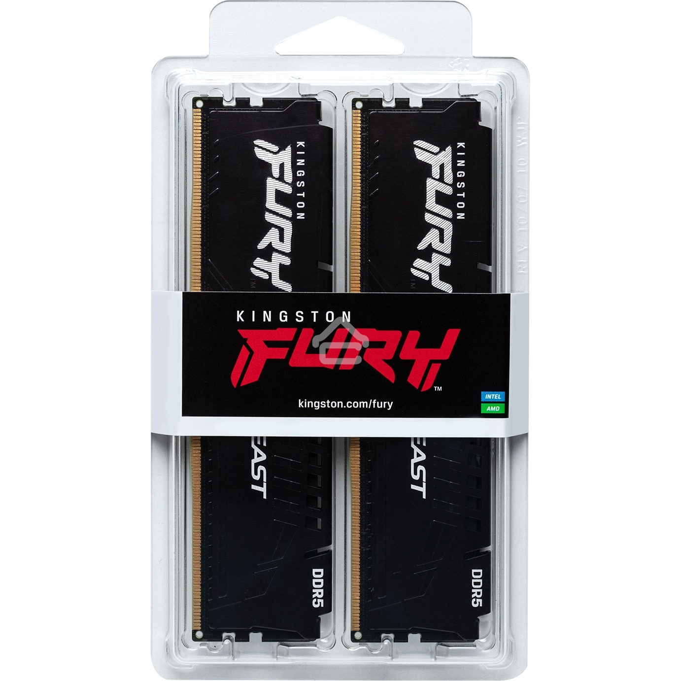 Оперативная память Kingston Fury Beast, DDR5, 32Gb (2x16GB), 6000MHz, CL30, DIMM, с радиатором, черный