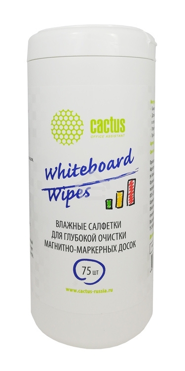 Салфетки Cactus CS-WB075 для маркерных досок туба 75 шт влажных