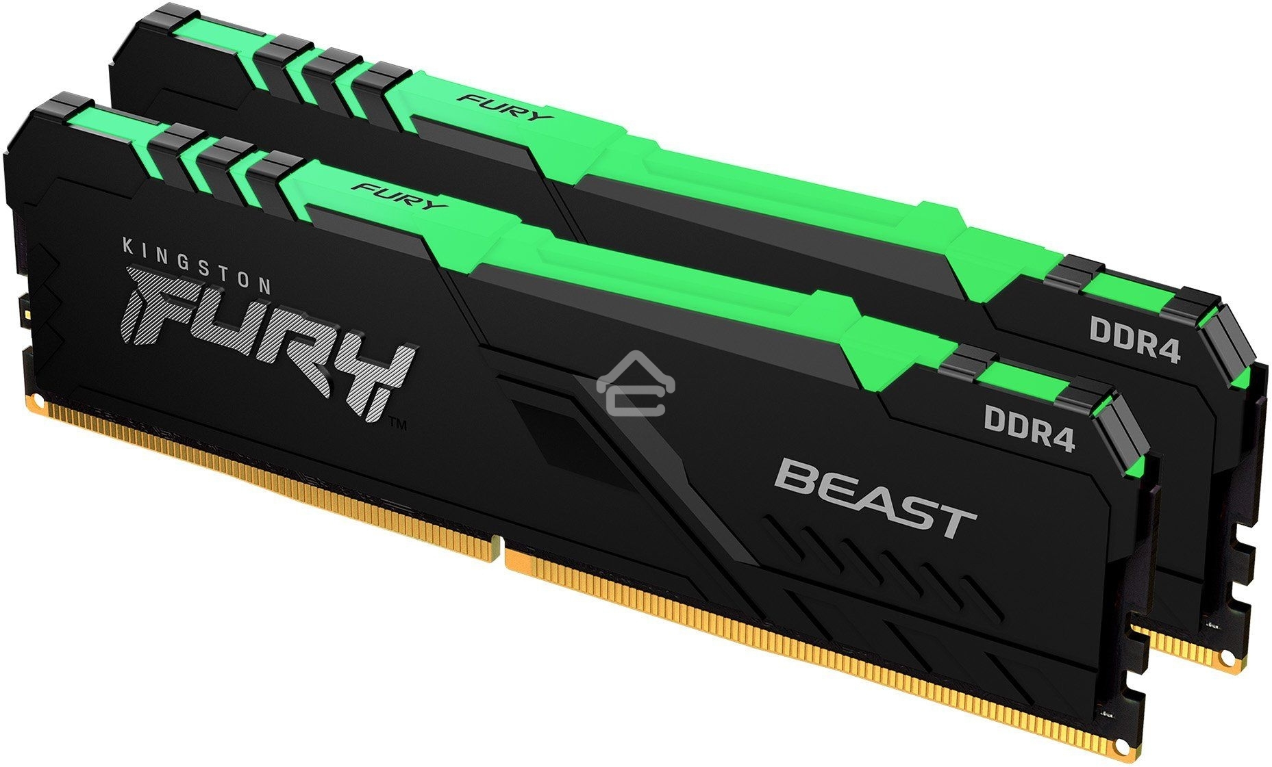 Оперативная память Kingston Fury Beast, DDR4, 64GB (2x32GB), 3200MHz, CL16, DIMM, с радиатором, RGB, черный