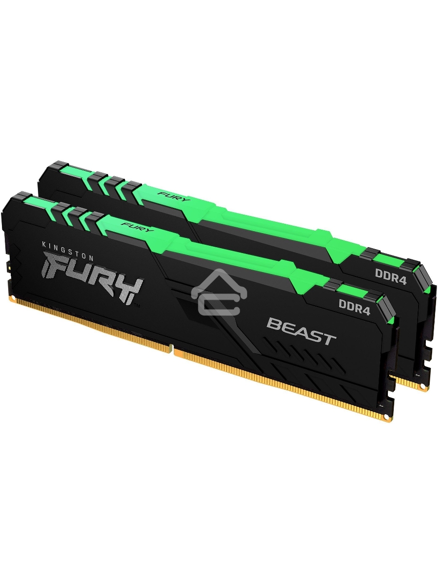 Оперативная память Kingston Fury Beast, DDR4, 64GB (2x32GB), 3200MHz, CL16, DIMM, с радиатором, RGB, чёрный