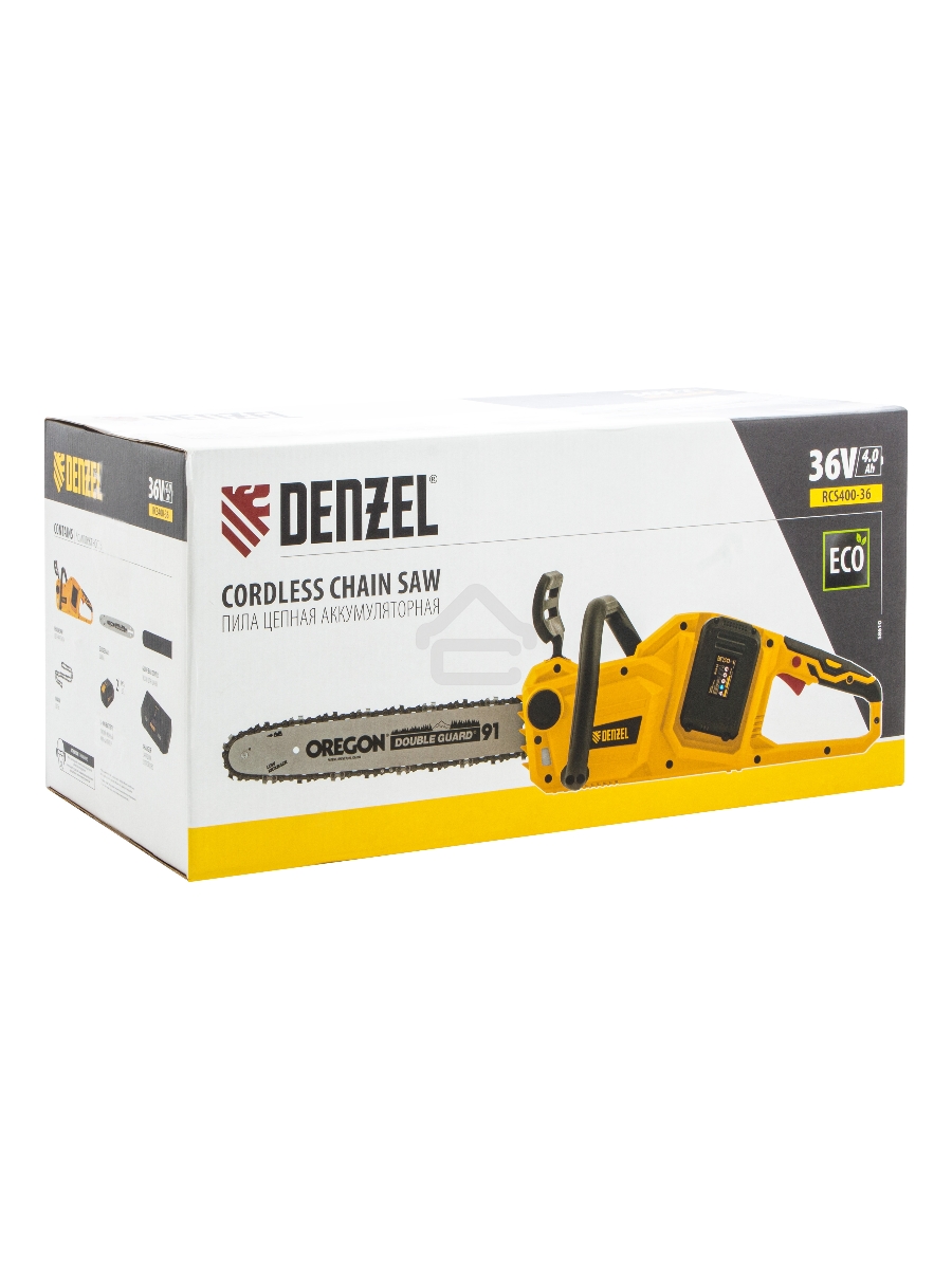 Цепная пила аккумуляторная бесщет. Denzel RCS400-36, Li-ion, 36 В, 4 Ач, шина 400 мм/ 58610