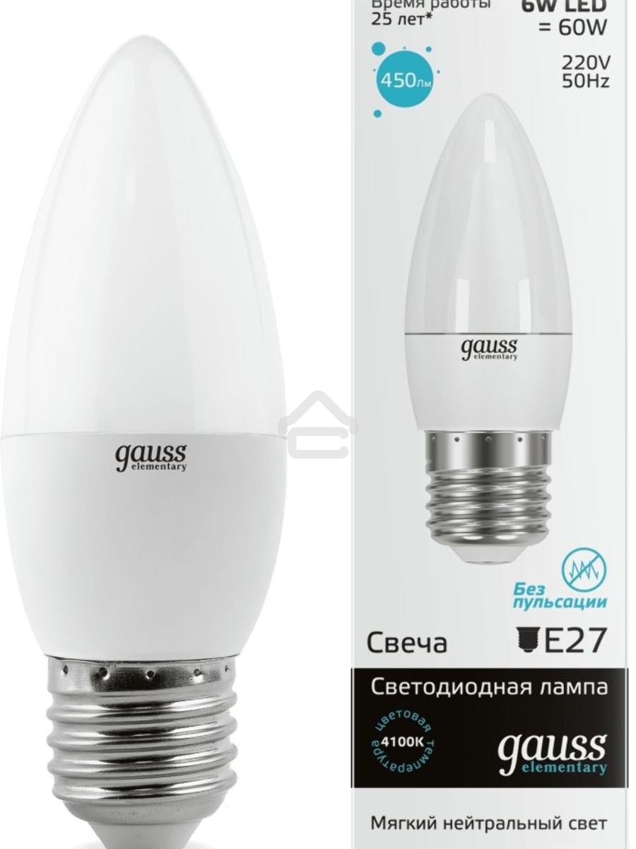 Лампа GAUSS LED Elementary Candle 6W E27 4100KLD33226