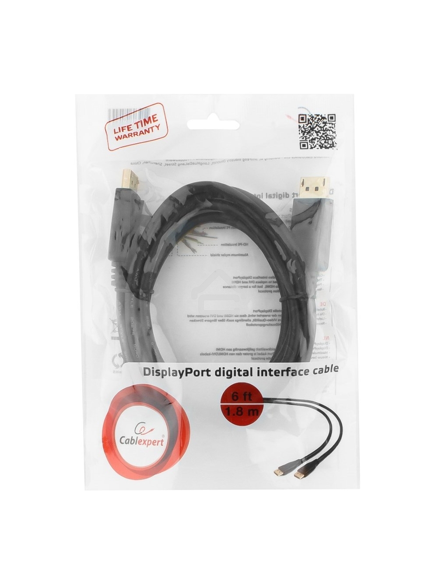 Кабель DisplayPort Gembird, 1.8м, 20M/20M, черный, экран, пакет CC-DP-6