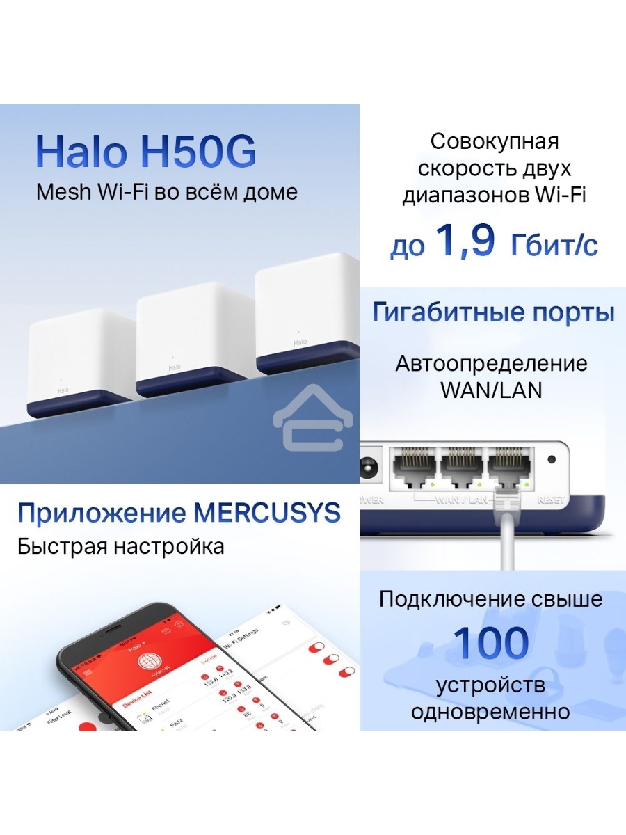 Система Mercusys MESH AC1900 Whole Home Mesh Wi-Fi System, 3× Internal Antennas, 3×GB ports (WAN/LAN) (3-pack)