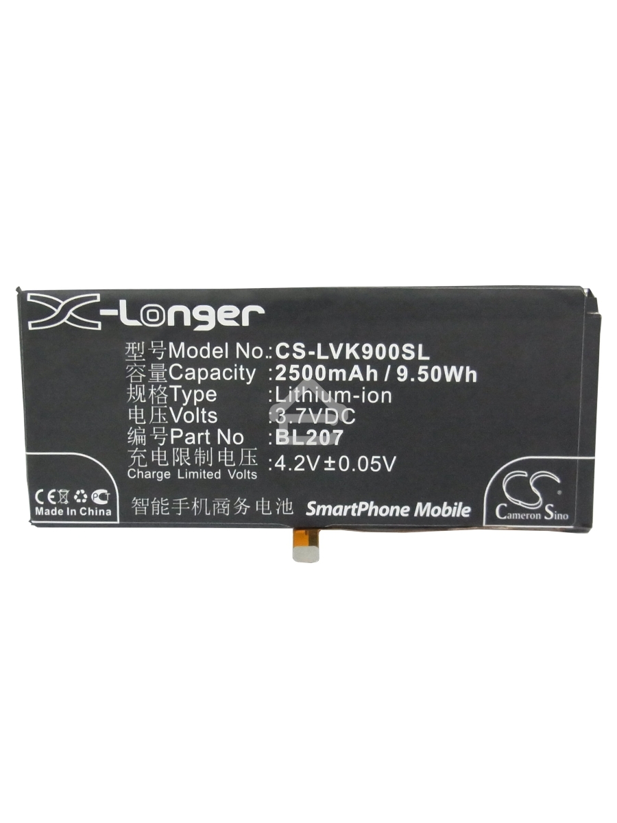 Аккумулятор CameronSinoCS-LVK900SL BL207 для Lenovo K9003.7V / 2500mAh / 9.50Wh