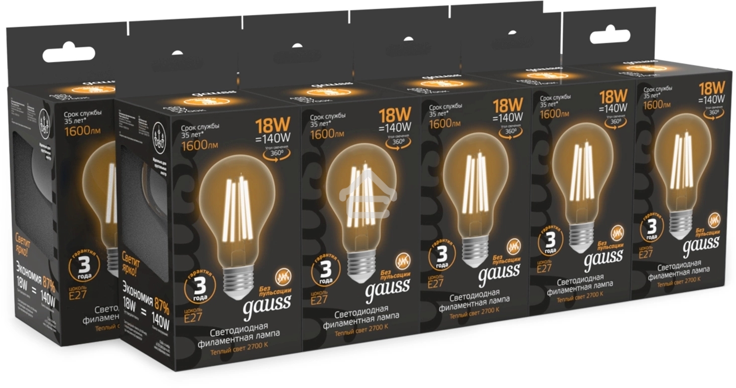 Лампа светодиодная филаментная Gauss Filament 18Вт цок.:E27 груша св.свеч.бел.теп. (упак.:10шт)
