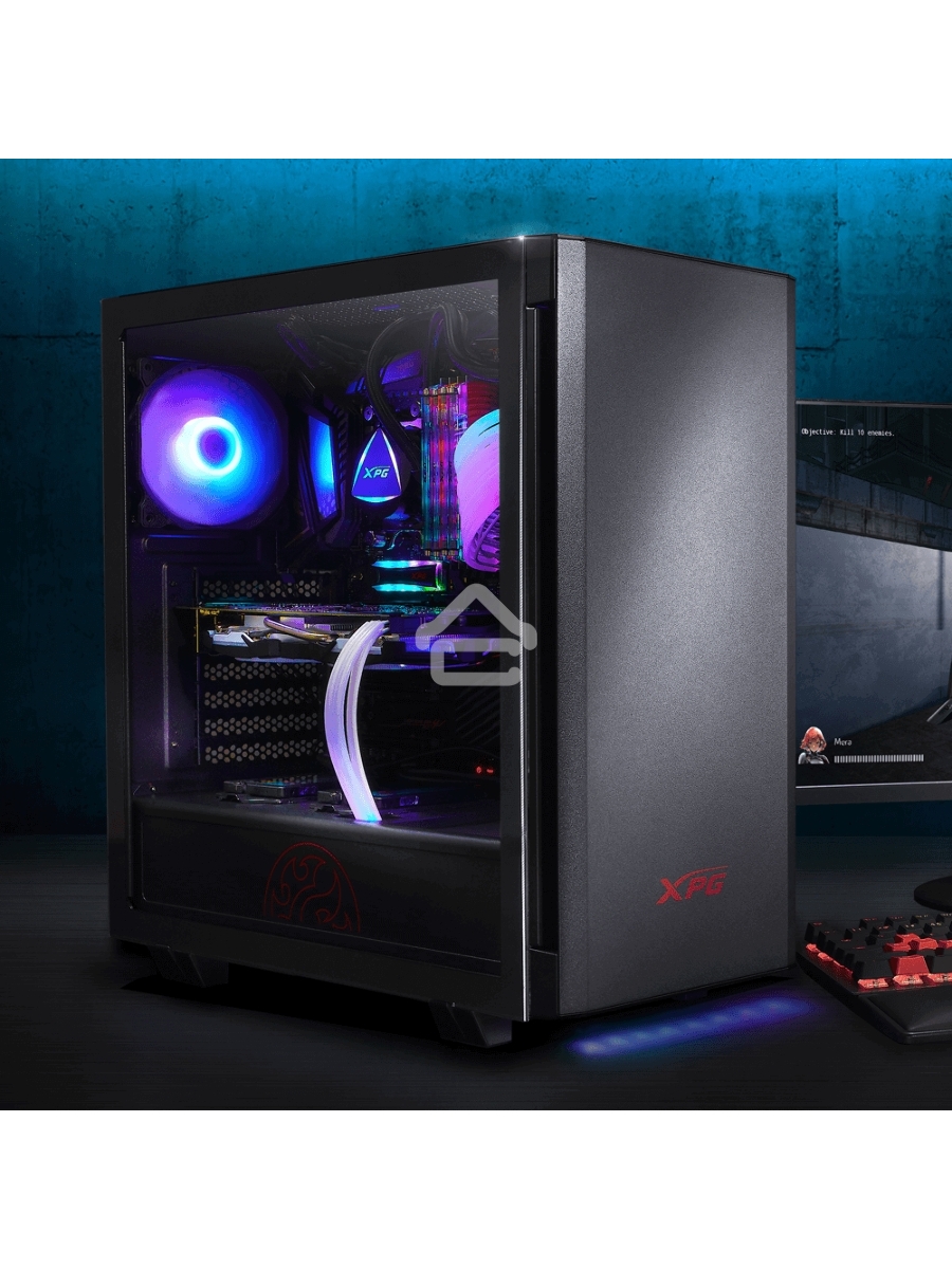 Компьютерный корпус XPG INVADER-BLACKCOLOR BOXWORLDWIDE (ATX, подсветка ARGB, 2 вентилятора 120мм, стеклянная боковая панель, черный)
