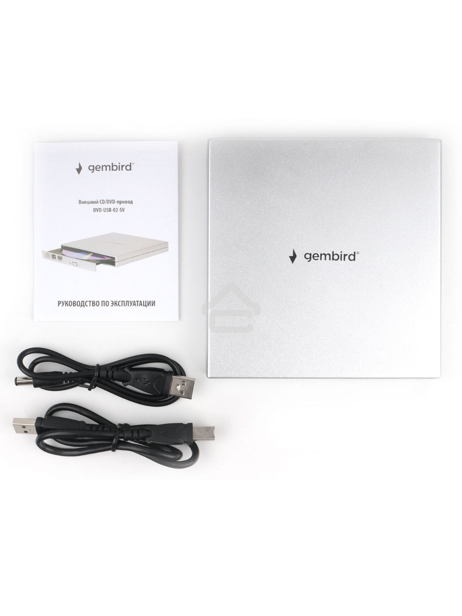 Оптический привод внешний с интерфейсом USB 2.0 Gembird DVD-USB-02-SV пластик, серебро