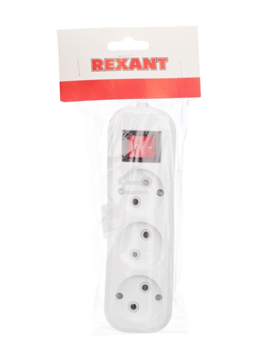Колодка 3 гнезда с кнопкой без заземления Rexant