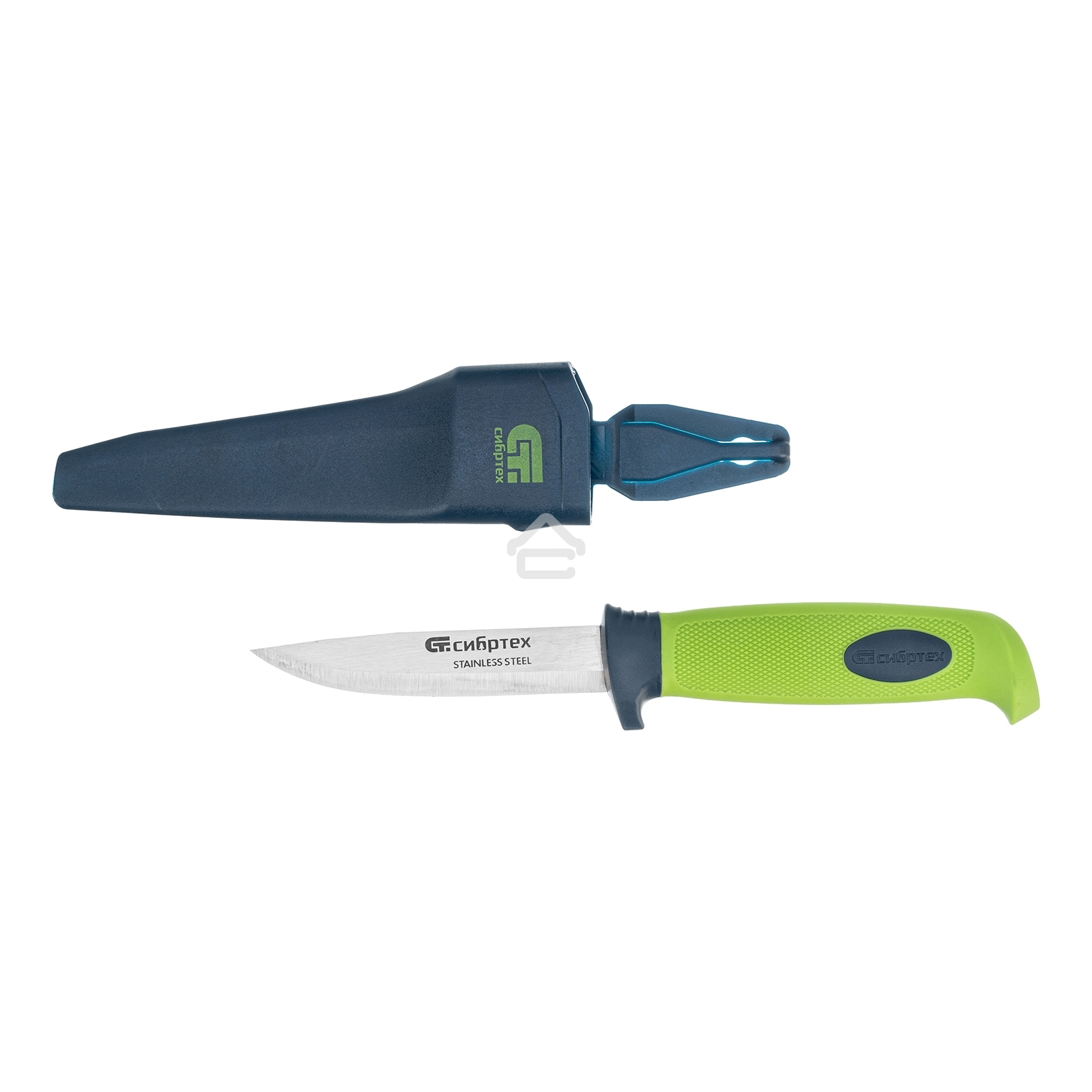 Нож универсальный Сибртех с чехлом, обрезиненная рукоятка, 220 мм, лезвие 100 мм