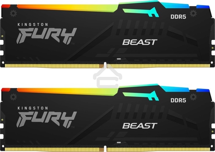 Оперативная память Kingston Fury Beast, DDR5, 16GB (2x8GB), 6000MHz, CL36, DIMM, с радиаторами, RGB, черный