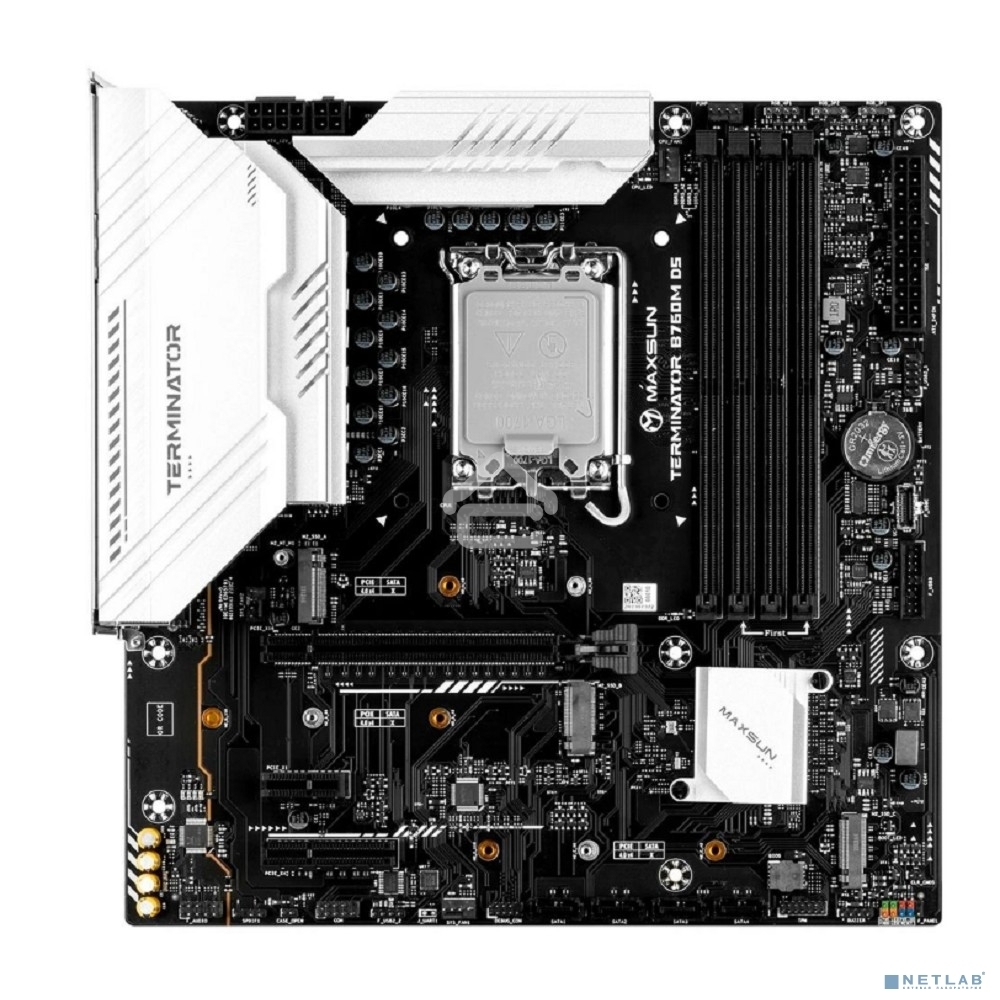 Материнская плата Maxsun Terminator B760M D5, LGA 1700, Intel B760, 4xDDR5, 4xSATA, 3xM.2, 1xPCIe 5.0 x16, 1xPCIe x4, 1xPCIe 3.0 x1, 1xHDMI, 1xDP, 2xUSB 3.2 Gen 1, 6xUSB 2.0, 1x 2.5Gb LAN, 3x3.5 мм, 5.1, mATX