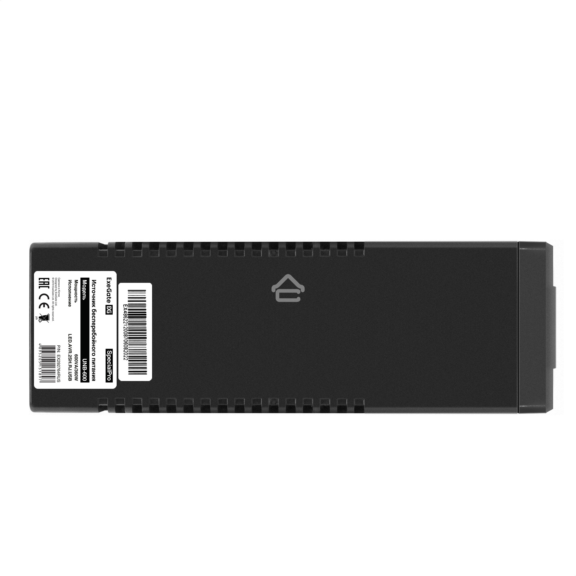 Источник бесперебойного питания ExeGate EX292764RUS SpecialPro UNB-600.LED.AVR.2SH.RJ.USB <600VA/360W, LED, AVR, 2*Schuko, RJ45/11, USB, Black>