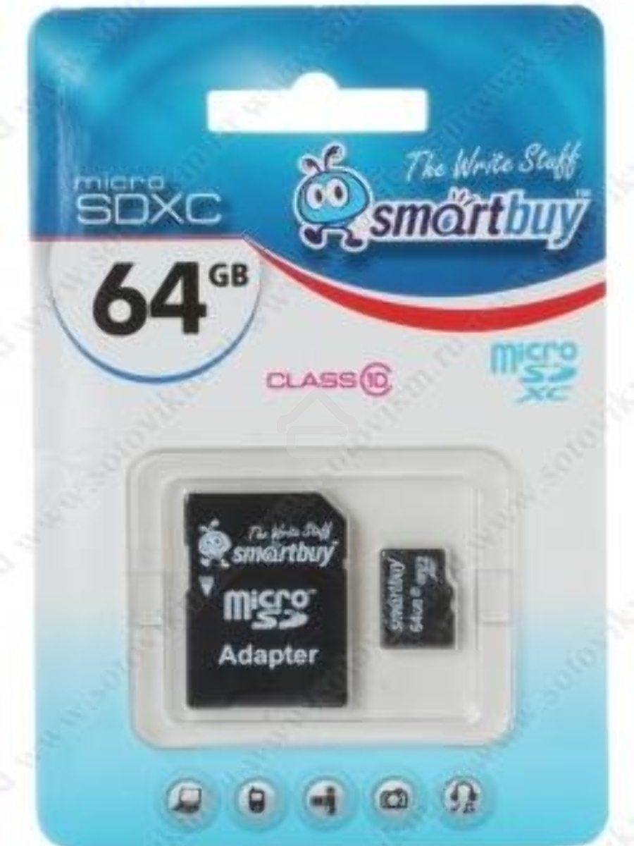 флэш-карта SMARTBUY MicroSDHC 64GB Class10 + адаптер(Карта памяти SmartBuy microSDHC 64Gb Class 10 SB64GBSDCL10-01 + adapter; SB64GBSDCL10-01; Черный)