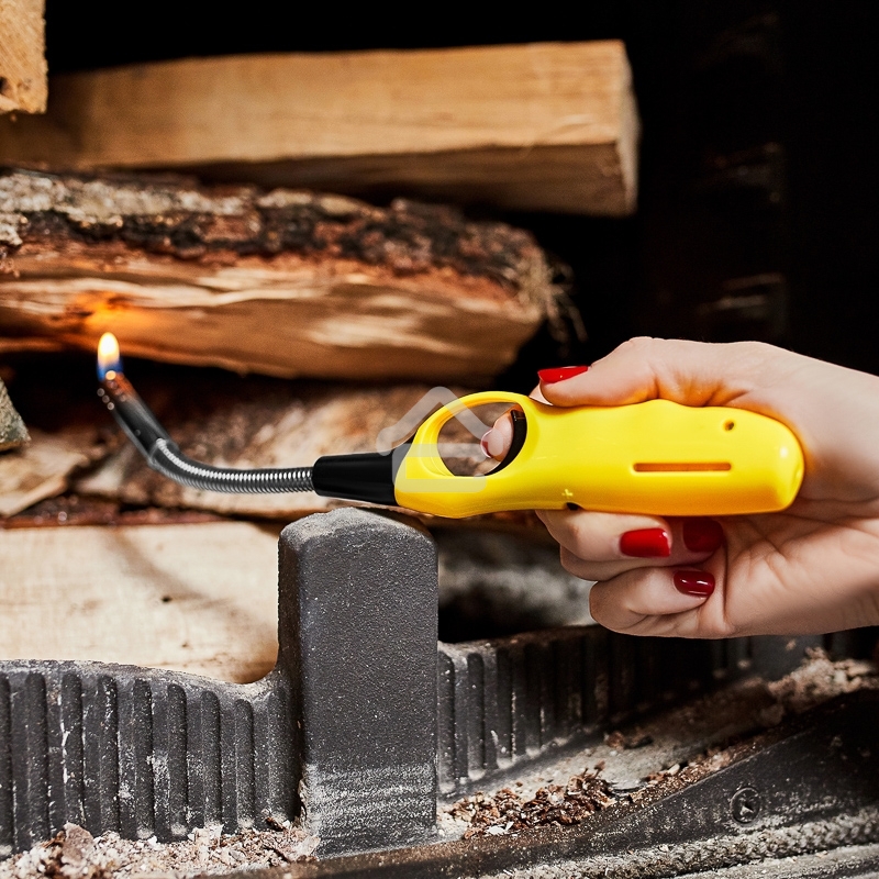 Бытовая газовая пьезозажигалка с классическим пламенем многоразовая (1 шт.) желтая СК-302W с гибким стержнем Сокол