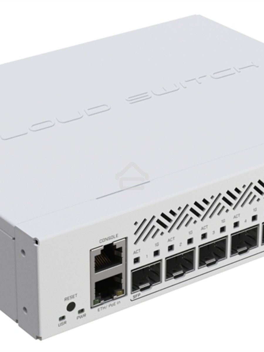 Коммутатор MikroTik Cloud Router Switch CRS310-1G-5S-4S+IN with 800 MHz CPU, 256 MB RAM, 4xSFP+, 5xSFP cages, 1xGBit LAN port, RouterOS L5, desktop case, rackmount ears, PSU