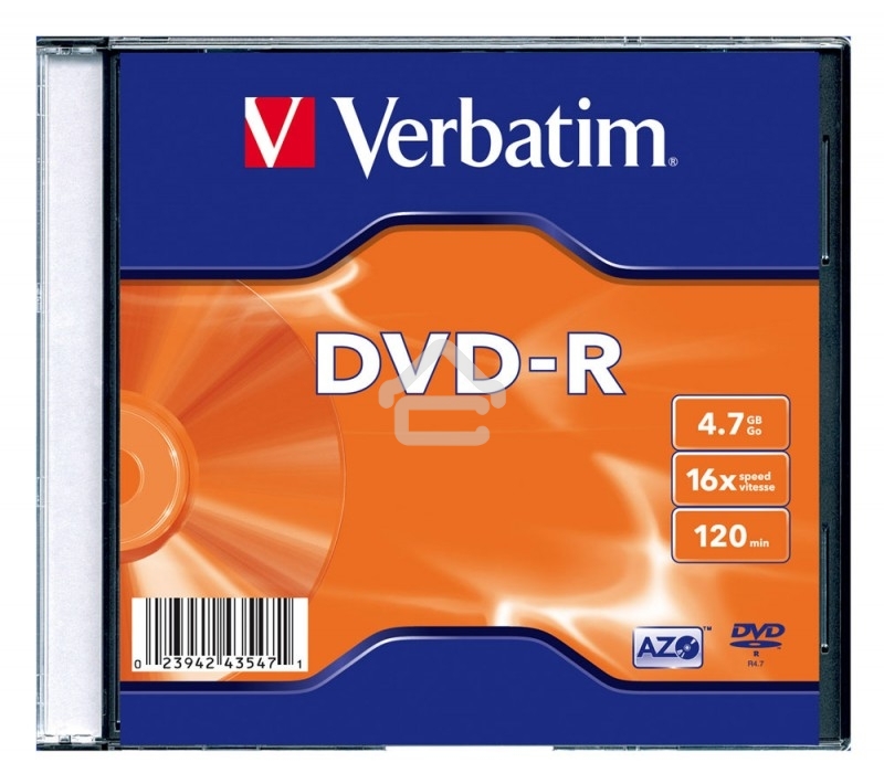 Диск DVD-R Verbatim 16-x, 4.7 Gb, (уп 20 шт) (43547)