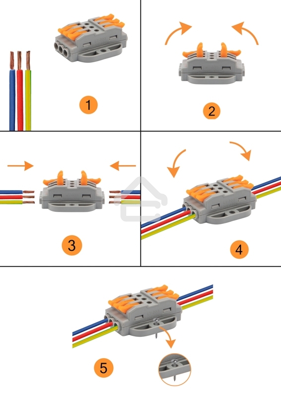 Клемма СМК проходная Rexant 3 полюса, с монтажной площадкой (0,08-4 мм²), серая (блистер 5 шт./уп.)