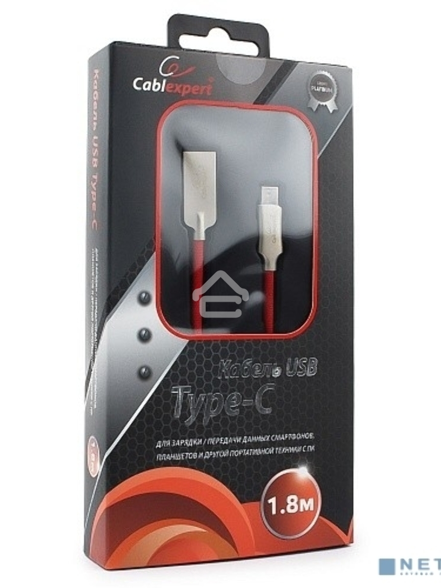 Кабель USB 2.0 Cablexpert CC-P-USBC02R-1.8M, AM/Type-C, серия Platinum, длина 1.8м, красный, блистер