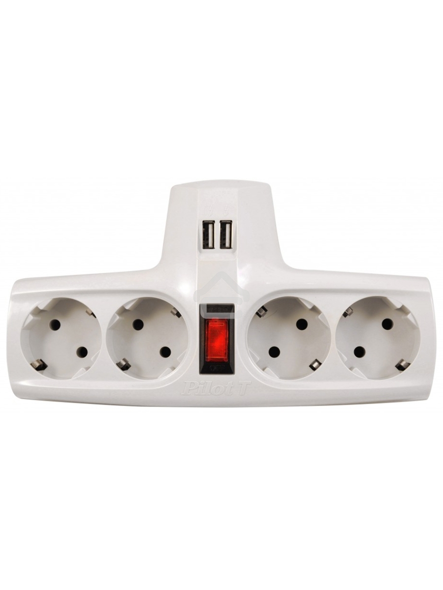 Разветвитель ZIS Pilot T USB, 4 розетки (евро с заземлением), 2*USB