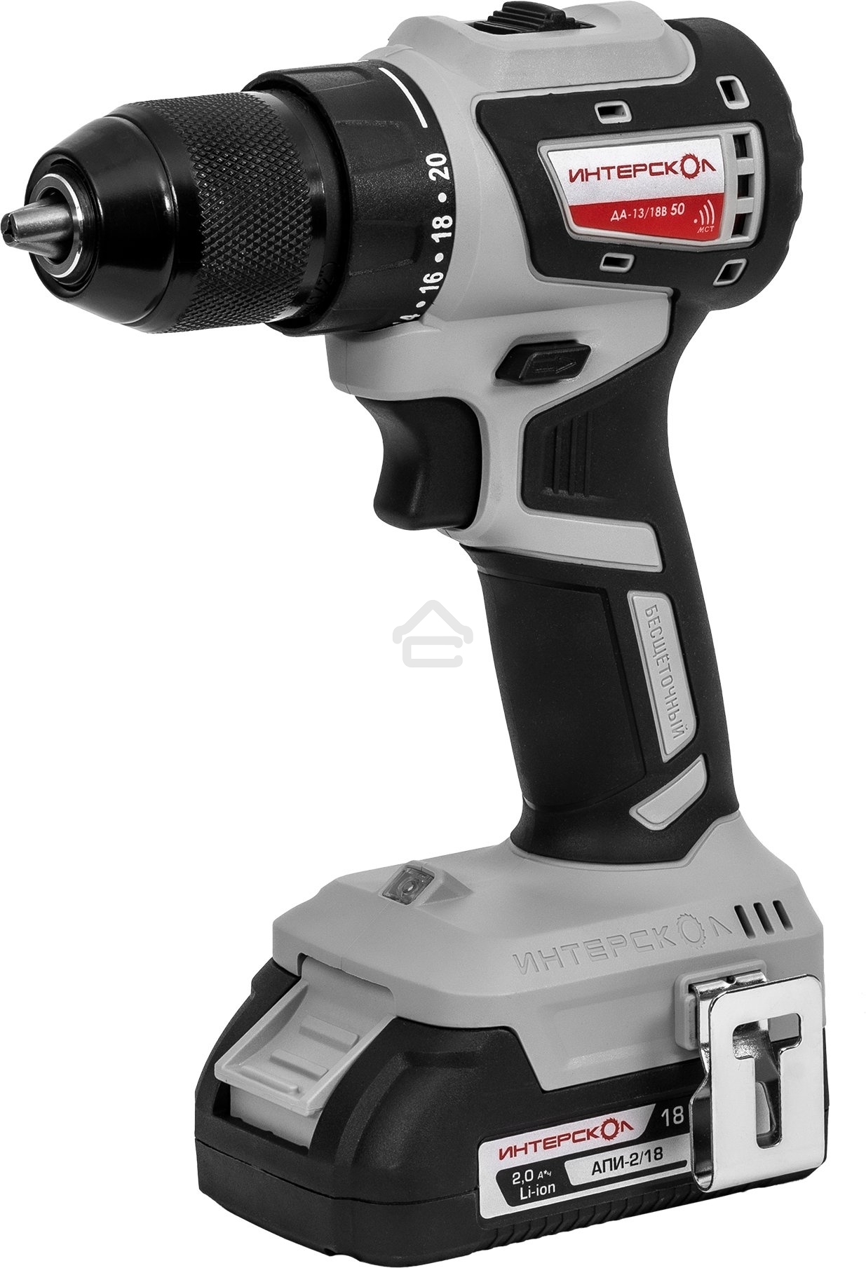 Дрель-шуруповерт аккумуляторная бесщеточная ИНТЕРСКОЛ КОМБИ ДА-13/18В 50 (2 АКБ 2 А·ч и ЗУ, кейс)
