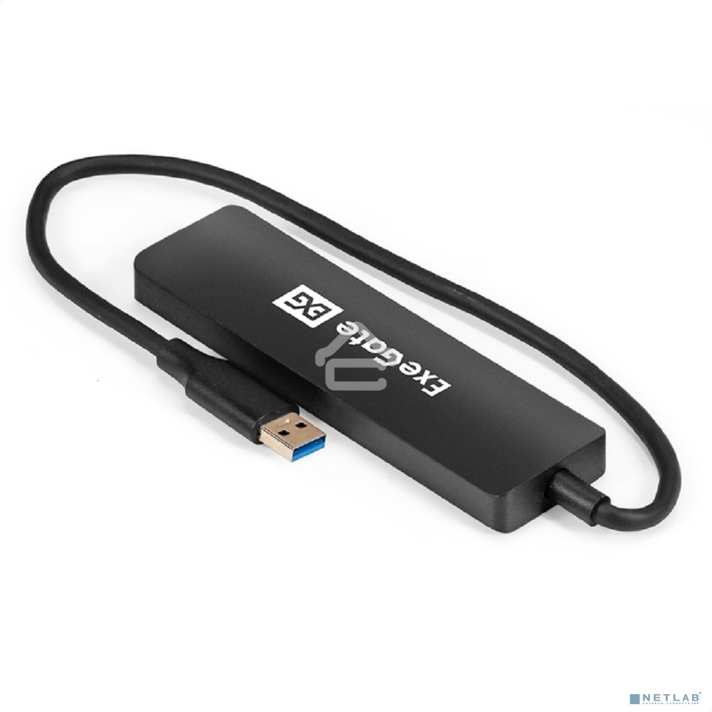 Хаб USB (концентратор) 4-в-1 ExeGate DUB-4P/3 (кабель-адаптер USB3.0 --> 4xUSB3.0, Plug&Play, черный)