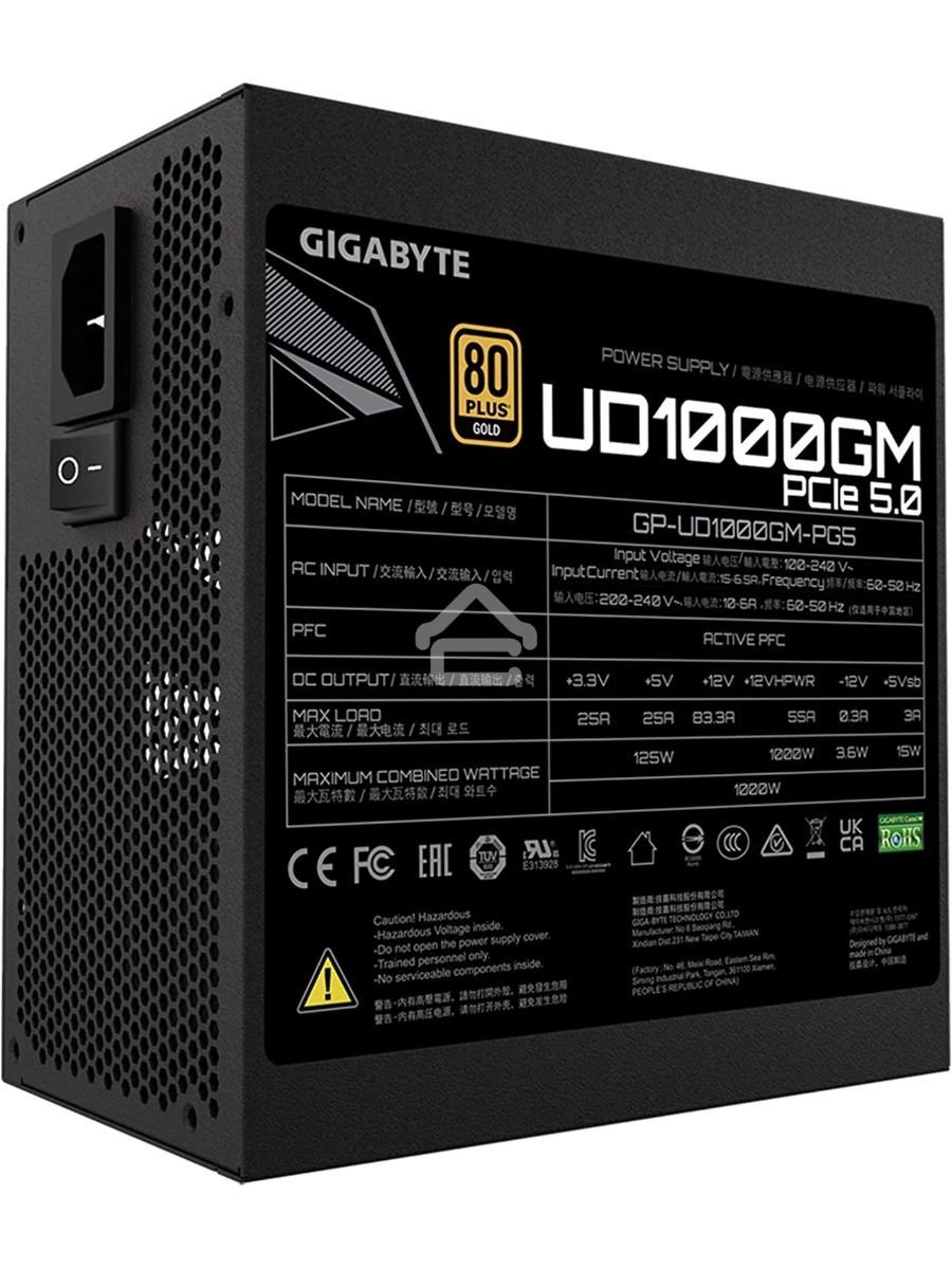 Блок питания Gigabyte GP-UD1000GM PG5 RTL, 1000Вт, 80 PLUS Gold, 120мм, модульный, черный