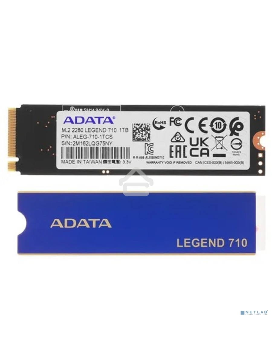 Накопитель SSD ADATA LEGEND 710, 1Tb, PCIe 3.0 x4, M.2 2280, NVMe, R/W 2400/1800, с радиатором