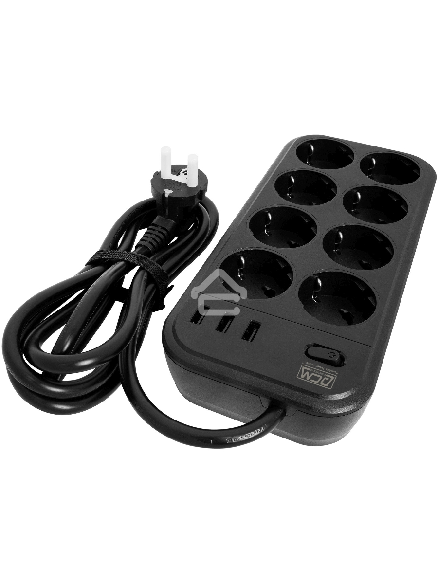 Сетевой фильтр Powercom SP-08 USB03AB 3,0 m 3.0м (8 розеток) черный (коробка)