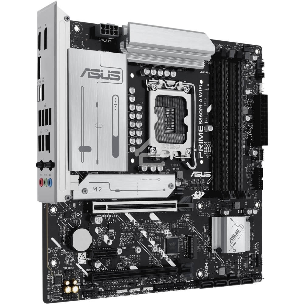 Материнская плата ASUS PRIME B860M-A WIFI, LGA 1851, Intel B860, 4xDDR5, 4xSATA, 2xM.2, 1xPCIe 5.0 x16, 1xPCIe 4.0 x16, 1xPCIe 4.0 x1, 2xDP, 1xHDMI, 1x 2.5Gb LAN, 1xUSB-C 20Gbps, 1xUSB-A 10Gbps, 2xUSB-A 5Gbps, 4xUSB-A 2.0, 3x3.5 мм, 7.1, micro-ATX.