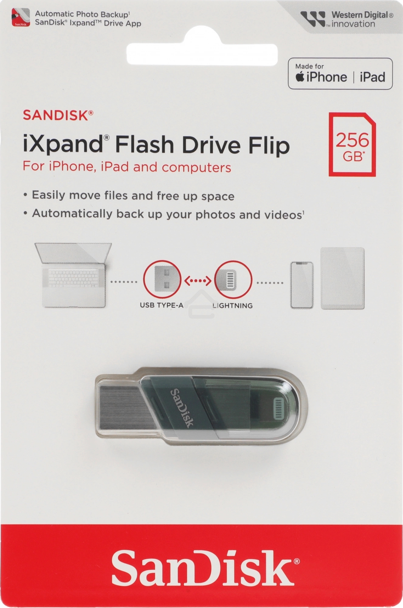Флешка USB R/W Sandisk 256Gb iXpand Flip SDIX90N-256G-GN6NE USB3.1 зеленый/серебристый