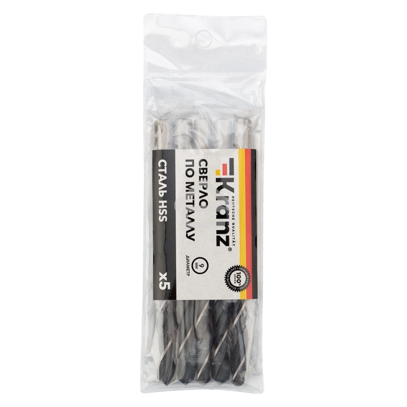 Сверло по металлу Kranz 9,0 мм HSS (5 шт. в упаковке) DIN 338