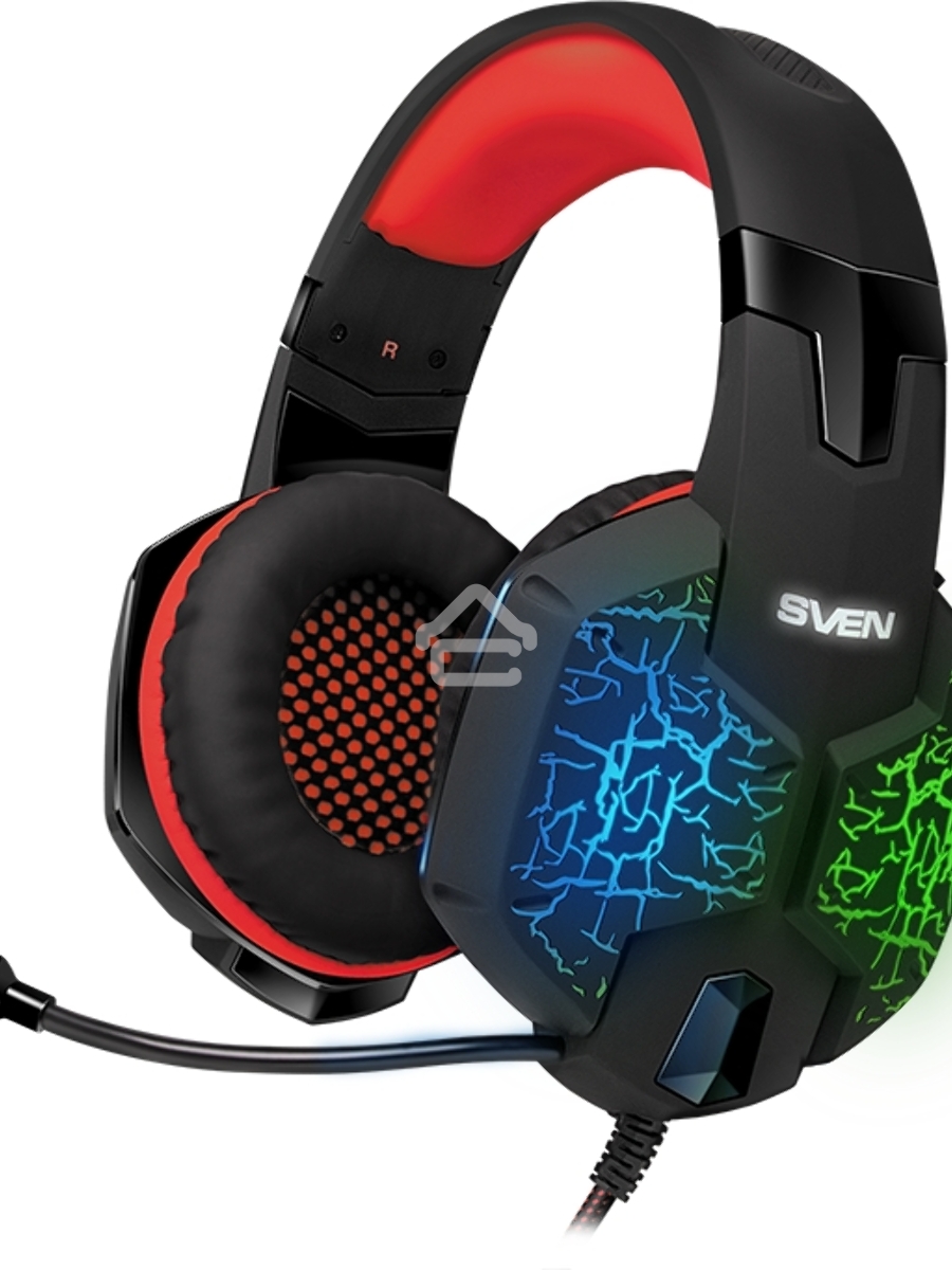 Игровые наушники с микрофоном SVEN AP-U988MV, черный-красный (USB, LED, 7.1)