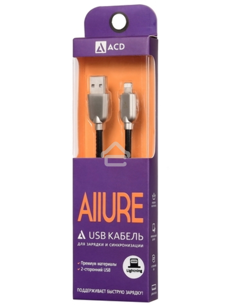 Кабель USB ACD-Allure Lightning ~ USB-A Кожа, 1м, черный (ACD-U926-P5B)