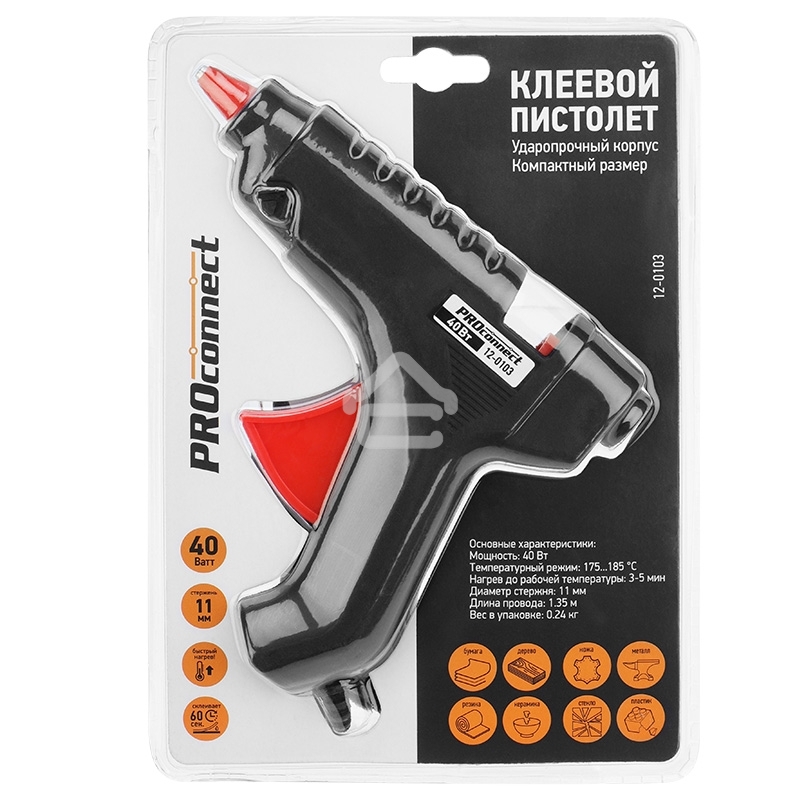 Пистолет клеевой PROconnect, 40 Вт, Ø11 мм, блистер