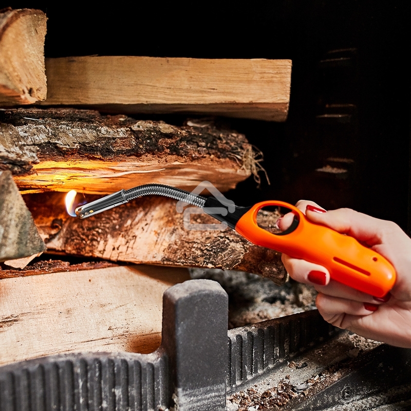 Бытовая газовая пьезозажигалка с классическим пламенем многоразовая (1 шт.) оранжевая СК-302W с гибким стержнем Сокол