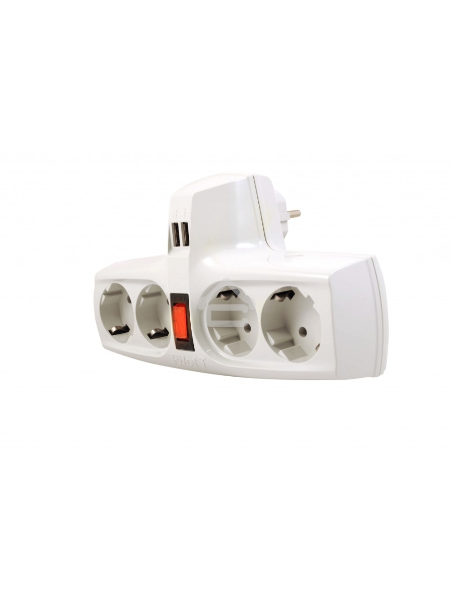 Разветвитель ZIS Pilot T USB, 4 розетки (евро с заземлением), 2*USB