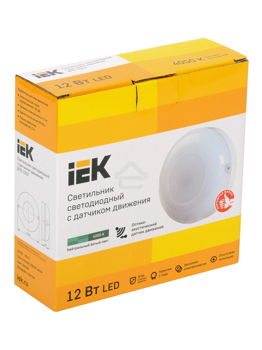 Светильник Iek LDPO3-1002-012-4000-K01LED ДПО 1002 12Вт 4000K IP54 с акуст.датч.
