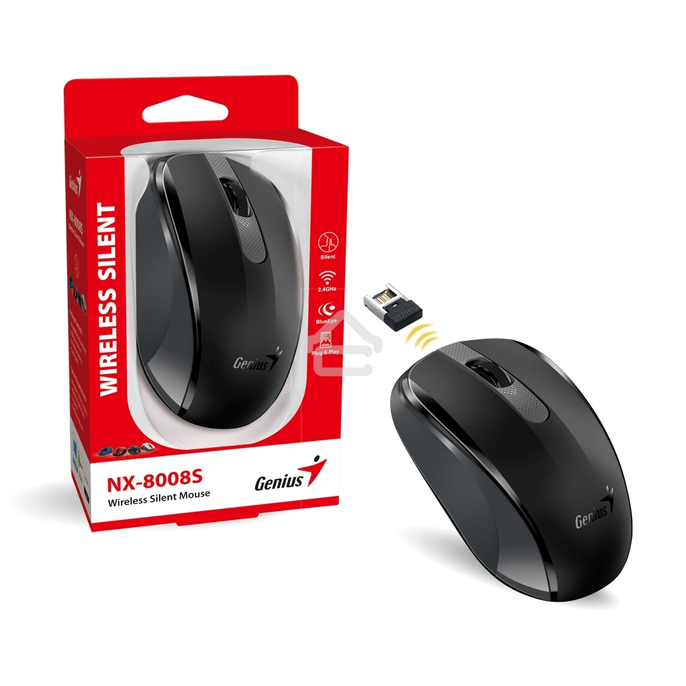 Мышь беспроводная Genius NX-8008S черный, 1200 dpi, радиоканал, USB, кнопки - 3