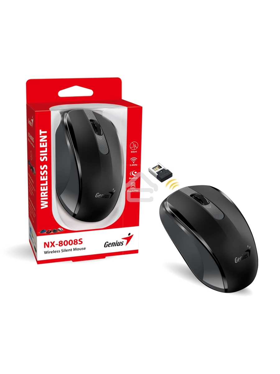 Мышь беспроводная Genius NX-8008S черный, 1200 dpi, радиоканал, USB, кнопки - 3