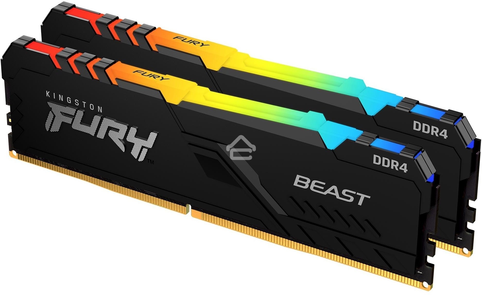 Оперативная память Kingston Fury Beast, DDR4, 64GB (2x32GB), 3200MHz, CL16, DIMM, с радиатором, RGB, черный