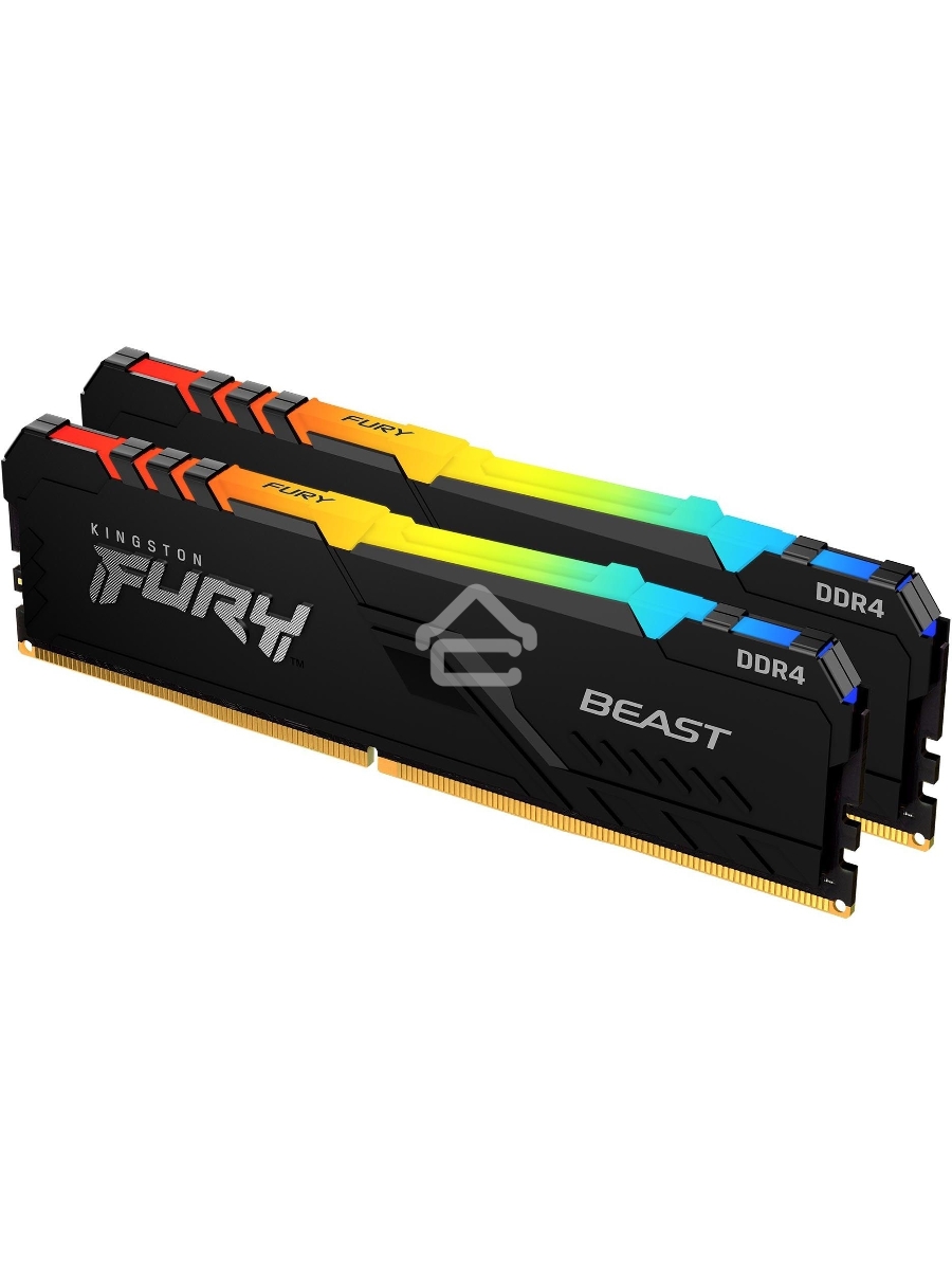 Оперативная память Kingston Fury Beast, DDR4, 64GB (2x32GB), 3200MHz, CL16, DIMM, с радиатором, RGB, чёрный