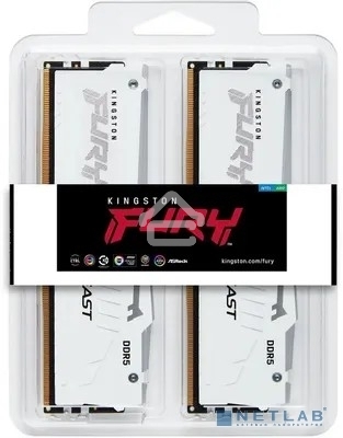 Оперативная память Kingston Fury Beast, DDR5, 32Gb (2x16Gb), 5200MHz, CL40, DIMM, с радиаторами, RGB, белый