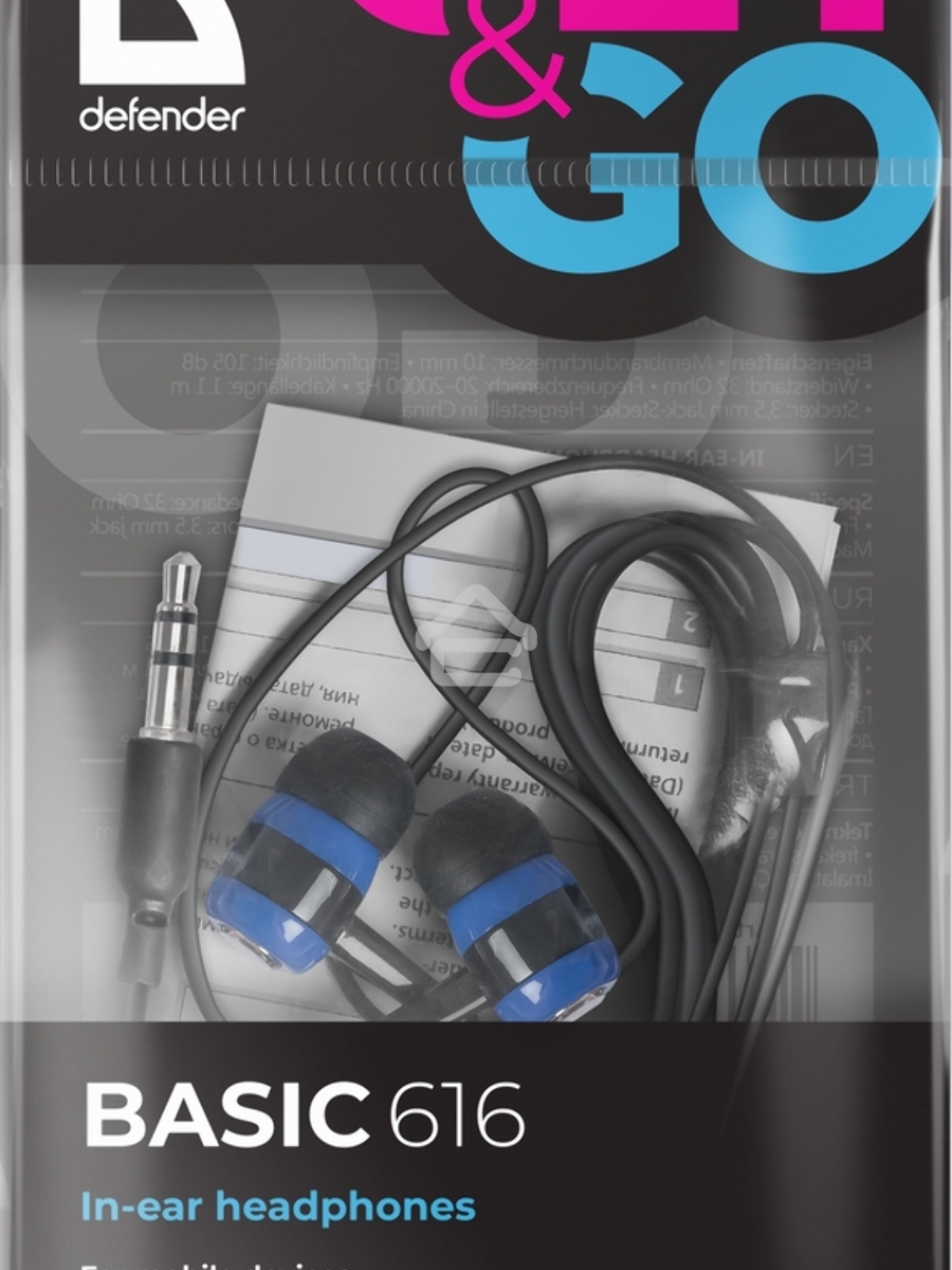 Наушники Defender Basic-616 черный/синий кабель 1,1 м