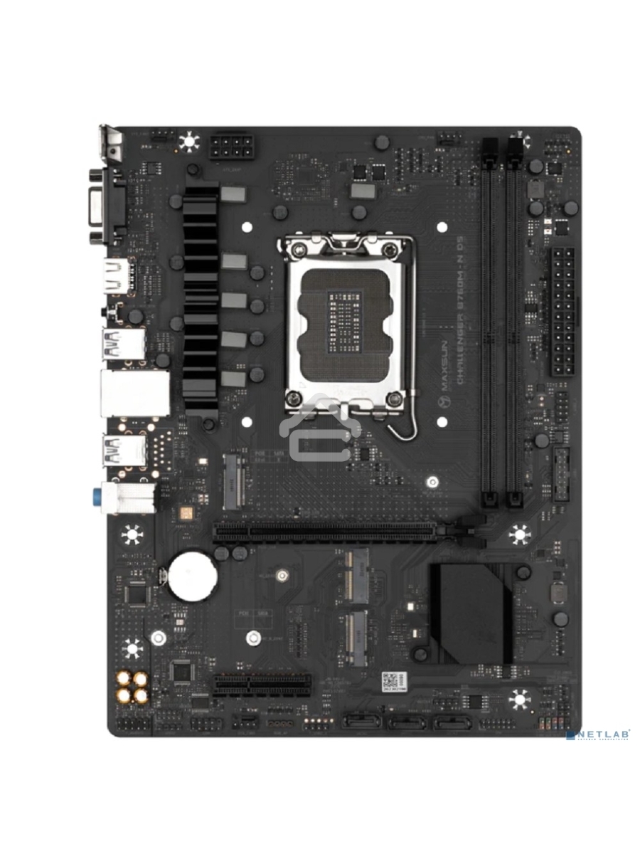 Материнская плата Maxsun Challenger B760M-N D5, LGA 1700, Intel B760, 2xDDR5, 3xSATA, 2xM.2, 1xPCIe 4.0 x16, 1xPCIe x4, 1xVGA, 1xHDMI, 1x 1Gb LAN, 2xUSB-A 2.0, 4xUSB-A 3.2 Gen 1, 5.1, mATX