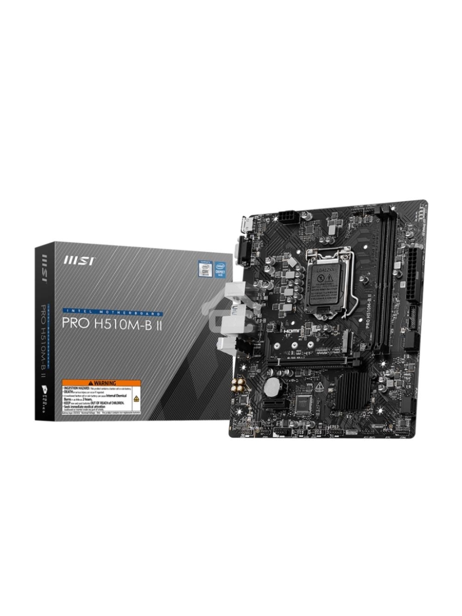Материнская плата MSI PRO-H510M-B-II, LGA 1200, Intel H470, 2xDDR4, 4xSATA, 1xM.2, 1xPCIe x16, 1xPCIe x1, 1xHDMI, 1xVGA, 1x 1Gb LAN, 4xUSB-A 2.0, 2xUSB-A 3.2 Gen 1, 3x3.5 мм, 7.1, mATX