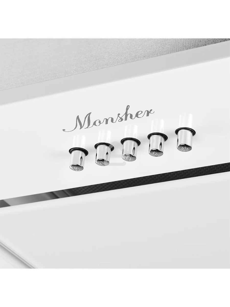 Встраиваемая вытяжка Monsher INNA 40 Blanc, 40 см, производительность 750 м3/ч, 3 скорости, турбо режим, механическое управление, уровень шума 45 дБ, LED освещение, угольный фильтр KF-Y (опция), цвет белый/нержавеющая сталь