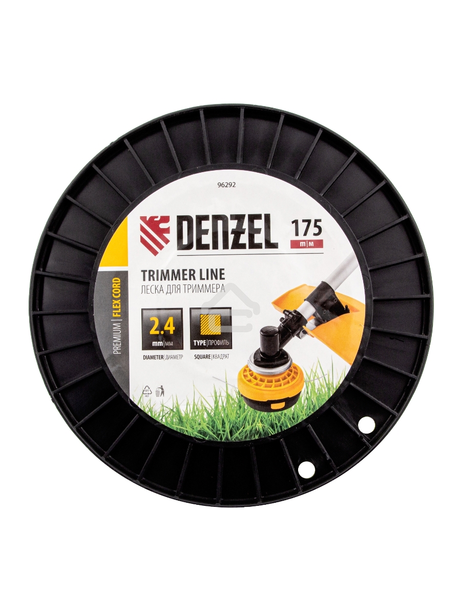 Леска для триммера квадрат, 2,4мм х 175м, на DIN катушке FLEX CORD Denzel