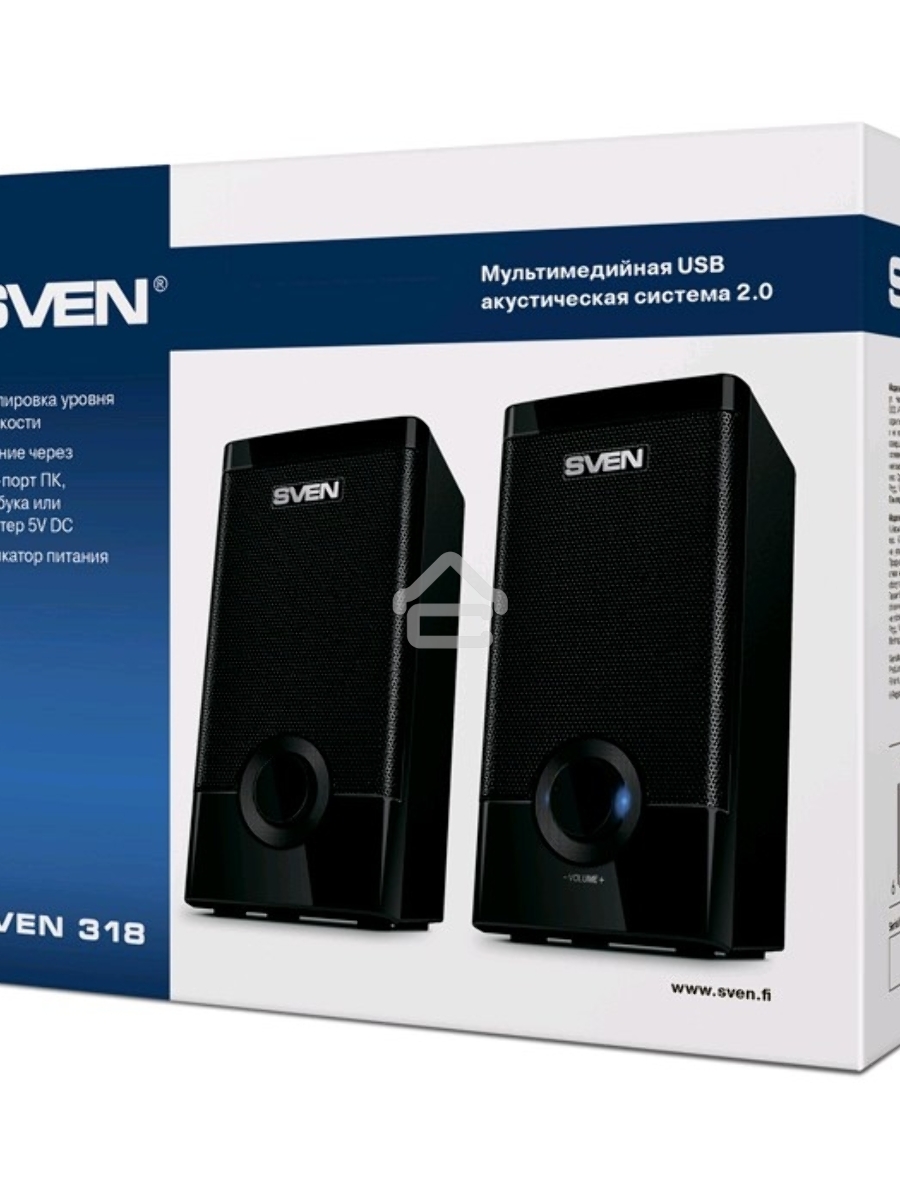 Колонки Sven 318 черный {USB-порт ПК, ноутбука или адаптер 5V DC}